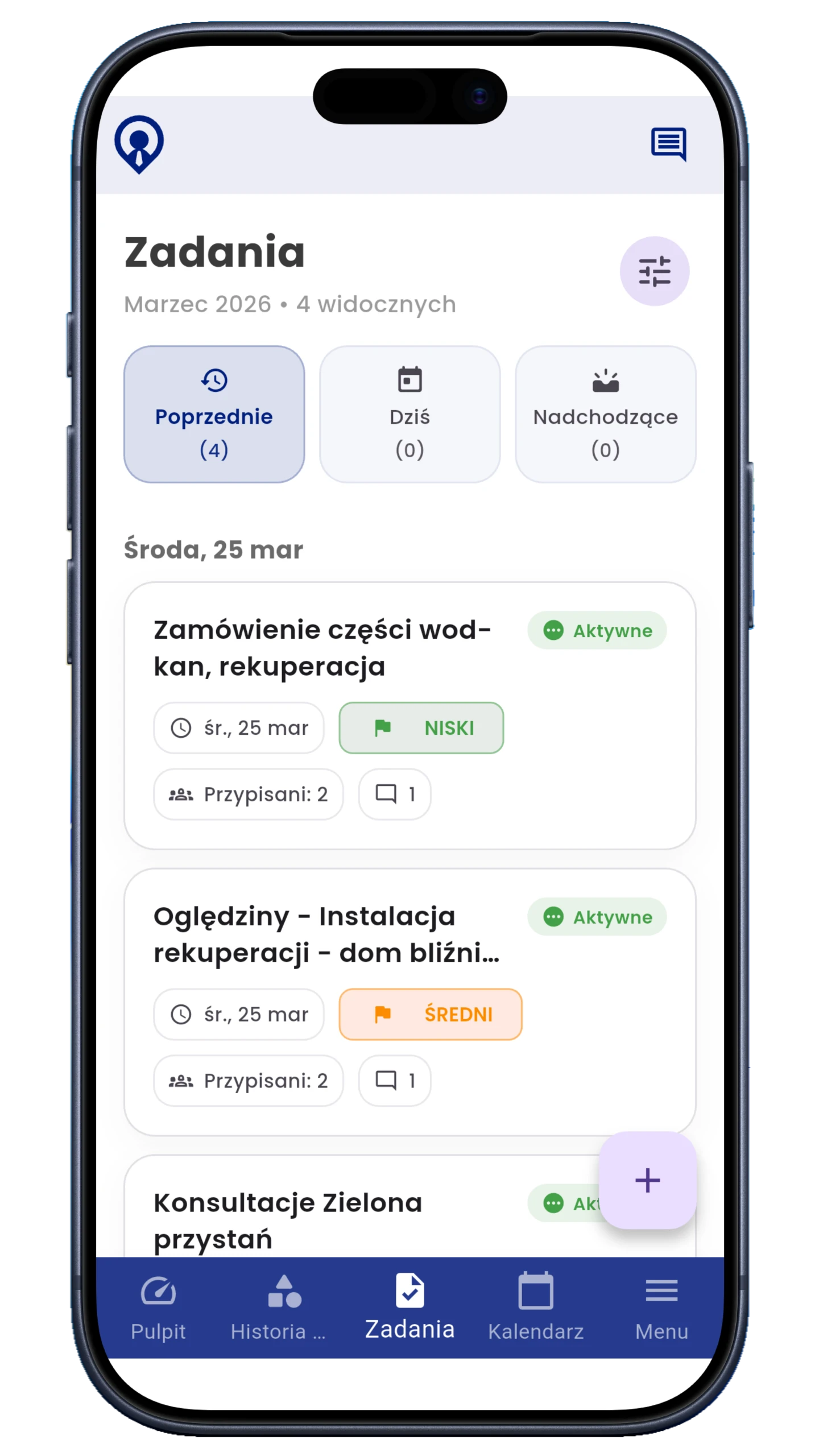 Task list in the CrewTango mobile app